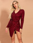 Shop 2021  Red Long Sleeve Sequin Short Mini V Neck Cocktail Prom Dress Under 88