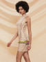 Champagne High Neck Beading Short Mini Cocktail Dress