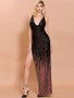 Shop 2021 Black & Red Sequin V Neck Sheath Column Prom Dress With Slit Under 89
