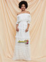 White A Line Off The Shoulder Half Sleeve Prom Dress