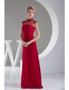 High Neck Lace Chiffon Red Long Mother of Bride Dress
