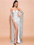 Shop 2021 Off The Shoulder Silver Sequin Mermaid Long Sleeve Prom Dress Under 79