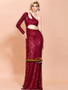 Shop 2021 Wine Red One Shoulder Cut Out Sequin Long Sleeve Prom Dress Under 83
