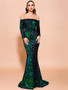 Buy Annakoo 2021 Green Off The Shoulder Long Sleeve Sequin Prom Dress Under 79