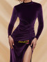 Shop 2021 High Neck Long Sleeve Velvet Ruched Split Thigh Purple Prom Dress Under 65