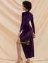 Shop 2021 High Neck Long Sleeve Velvet Ruched Split Thigh Purple Prom Dress Under 65