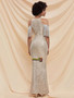 Sparkle Silver Cold Shoulder Fringe Trim Sequin Prom Dress