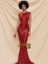 Red Scoop Cut Out Back Sequin Mermaid Prom Dress