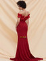 Shop 2021 Off The Shoulder Spandex Red Ruffle Trim Maxi Prom Dress Under 59