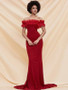 Shop 2021 Off The Shoulder Spandex Red Ruffle Trim Maxi Prom Dress Under 59