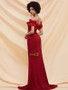 Shop 2021 Off The Shoulder Spandex Red Ruffle Trim Maxi Prom Dress Under 59