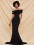 Shop 2021 Off The Shoulder Spandex Black  Ruffle Trim Maxi Prom Dress Under 59