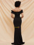 Shop 2021 Off The Shoulder Spandex Black  Ruffle Trim Maxi Prom Dress Under 59