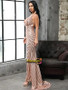 Pink Plunging Neck Geo Sequin Mermaid Bodycon Prom Dress