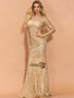 Shop 2021 Gold Long Sleeve Glitter Mesh Overlay Fishtail Hem Prom Dress Under 73