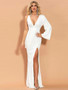 Shop 2021 White Long Sleeve Plunging Neck Split Thigh Sequin Prom Dress Under 77