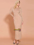 Buy 2021 Long Sleeve Champagne Pearl Beaded Slit Hem Suede Prom Dress Under 66