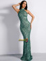 Dark Green Sexy Fishtail Hem Sequin Mesh Bodycon Prom Dress