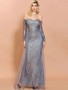 Shop 2021 Silver Long Sleeves Off Shoulder Sequin Mesh Bodycon Prom Dress Under 75