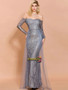 Shop 2021 Silver Long Sleeves Off Shoulder Sequin Mesh Bodycon Prom Dress Under 75