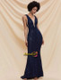Shop 2021 Sexy Long Blue Plunge Neck Sequin Prom Dress Under 69