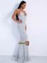 Silver Mermaid Backless Plunge Neck Sequin Cami Prom Dress