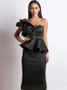 Shop 2021 Unique Black Ruffle One Shoulder Peplum Pencil Prom Dress Under 68