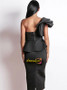 Unique Black Ruffle One Shoulder Peplum Pencil Prom Dress