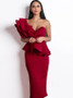 Shop 2021 Unique Burgundy Ruffle One Shoulder Peplum Pencil Prom Dress Under 68