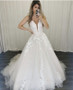 Shop 2021 Spaghetti Strap Tulle Appliques A Line Sweep Train Wedding Dress Under 218