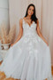 V Neck Appliques A Line Tulle Romantic Wedding Dress