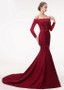 Satin Off-the-shoulder Burgundy Mermaid Evening Dress With Belt 