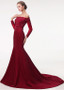 Satin Off-the-shoulder Burgundy Mermaid Evening Dress With Belt 
