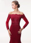 Satin Off-the-shoulder Burgundy Mermaid Evening Dress With Belt 
