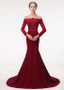Satin Off-the-shoulder Burgundy Mermaid Evening Dress With Belt 