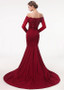 Satin Off-the-shoulder Burgundy Mermaid Evening Dress With Belt 