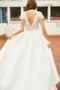 Cap Sleeve Satin V Neck Appliques Lace High Low Wedding Dress
