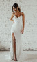 Spaghetti Straps Chiffon Pleats Sheath Column Wedding Dress With Slit