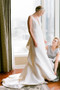 Buy 2021  V Neck Satin Ruffles Back Sheath Column Wedding Dress Under 188