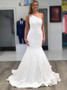 Shop 2021 One Shoulder Beading Crystal Mermaid Satin Wedding Dress Under 159