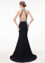 Halter Beadings  Black Mermaid Evening Dress