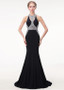Halter Beadings  Black Mermaid Evening Dress