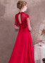 Red Satin Illusion High Long Evening Dress With Beadings