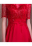 Red Satin Illusion High Long Evening Dress With Beadings