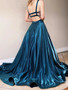 Shop 2021 Dark Green Satin Backless A Line Simple Sweep Train Straps Prom Dress Under 129