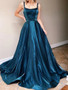 Shop 2021 Dark Green Satin Backless A Line Simple Sweep Train Straps Prom Dress Under 129