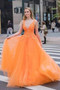 Shop 2021 Orange Flowers Tulle V Neck Beautiful A Line Prom Dress Under 169