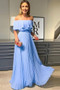 Shop 2021 Off The Shoulder Chiffon Blue Pleats A Line Prom Dress Under 99