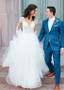 Tulle Long Sleeve Ball Gown Wedding Dress With Lace Appliques