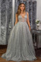 Shop 2021 Silver V Neck Sequin Tulle A Line Sparkle Prom Dress Under 146